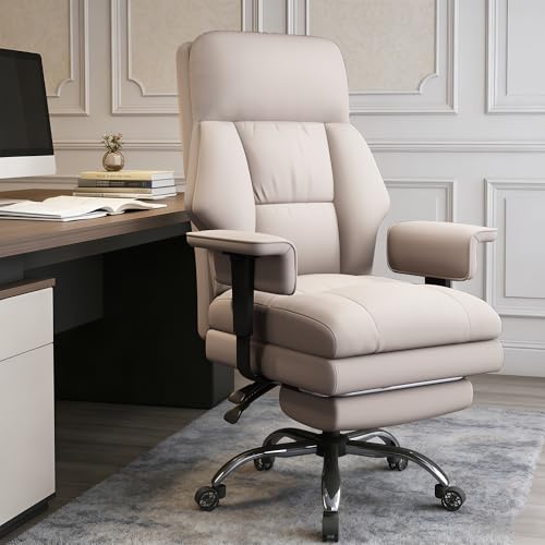 Image of Executive Office Chair with Wheels PU Leather Ergonomic Desk Chairs with Foot Rest High Back Computer Gaming Chairs for Home Office