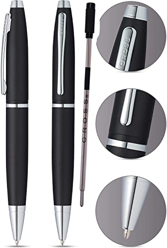 Stylo à bille Cross Calais noir satiné avec bande moyenne et recharge noire incluse