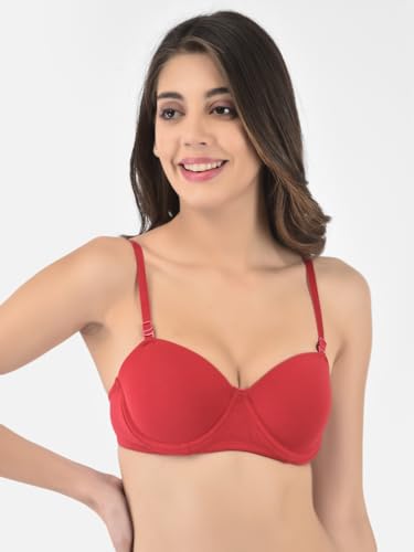 Image of Softline Women's Cotton Rich Padded Wired Demi-Cup Bra | Seamless, Breathable & Soft Fabric | Everyday Comfort & Support