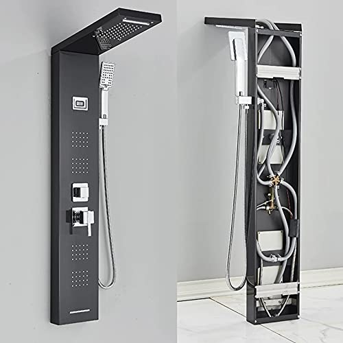 Columna de Ducha Multifunción para Pared, Panel de Ducha de Acero Inoxidable con Chorro Lluvia, Masaje Corporal y Duchador de Mano, Negro miniatura 6