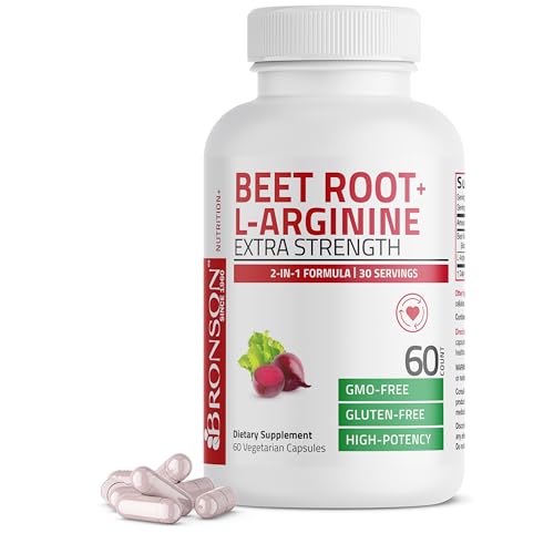 Bronson Beet Root + L-Arginine Nitric Oxide Production - Non-GMO, 60 Vegetarian Capsules