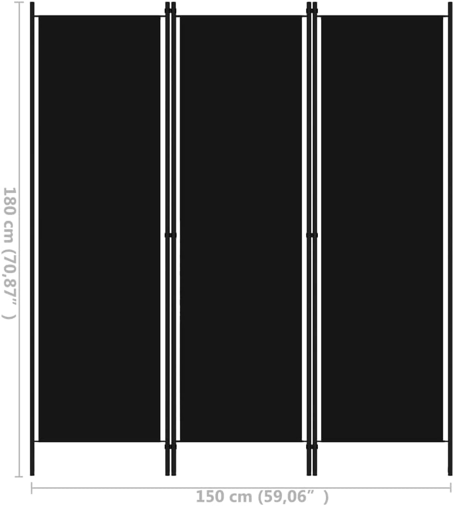 vidaXL Room Divider, 3 Panel Folding Privacy Screen for Room Separation, Freestanding Room Divider for Office, Industrial Modern Style, Black