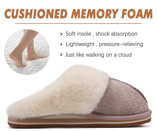 Image of KuaiLu Womens Cozy Memory Foam Slippers Ladies Fuzzy Faux Fur Lined Warm Arch Support House Shoes Slip on Comfy Winter Scuff Indoor Outdoor Rubber Hard Sole