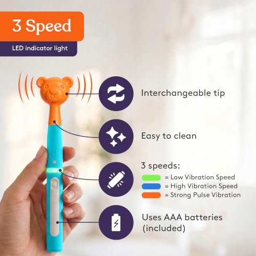 Image of Special Supplies Buzz Buddy Oral Motor Stimulation kit with 6 Soft Textured Interchangeable Heads, Calm Sensory Needs, Support Speech, and Stimulate Self Feeding, Gentle Vibrations (Light Blue)