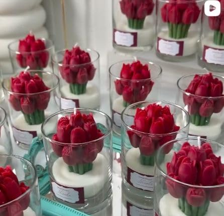 Tulip Bouquet in Glass Scented Candle for Home Decoration and Gift (2, Red)-image-5