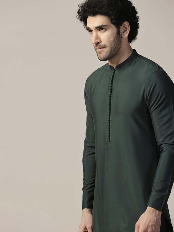 Kurta Churidar KISAH en coton mélangé vert taille 40 pour homme - 5