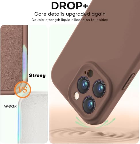 Image of DIZORO Compatible for iPhone 15 Pro Camera Protection Case 6.1, Slim Liquid Silicone 3 Layers Full Covered Soft Gel Rubber Phone Case Protective Cover - Brown