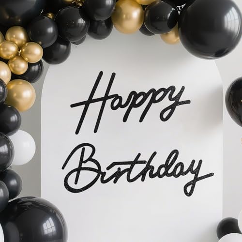 Placa fundo para letreiro decoração de aniversário, letreiro Happy Birthday, feltro, pontos adesivos incluídos, perfeito para fundos de festas de aniversário e decorações de parede (preto)