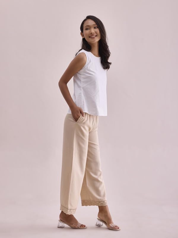 Image of GO COLORS Soft Linen Wide Pant Full Length for Women| Breathable, Mid Rise