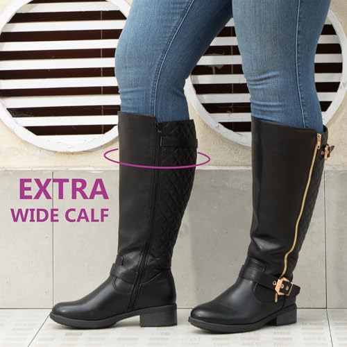 Women's Extra Wide Calf Knee High Riding Boots Retro Double Buckle Chic Style Fall Boots2