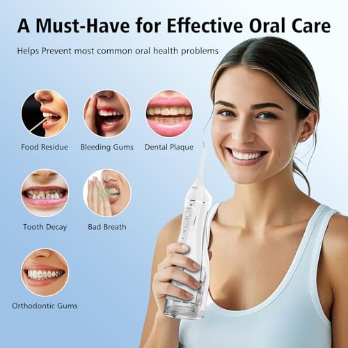 leominor water dental flosser pick for teeth 300ml portable oral irrigator upgraded tank removableipx7 waterproof rechargeable travel teeth cleaner professional electric flossing white