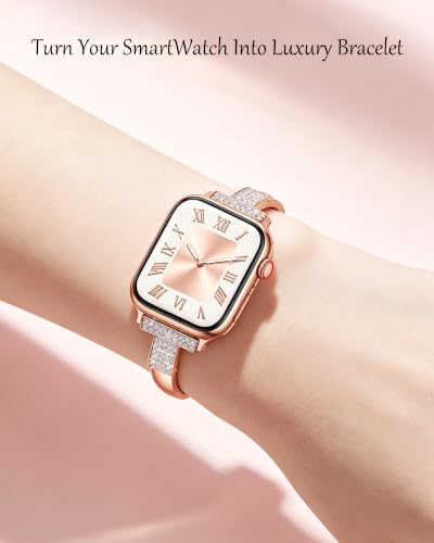Image of VISOOM Rose Gold Apple Watch Bands Iwatch Bracelet for Women 42 /41 /40 /38mm, Jewelry Metal T-Shaped Bands for Dressy Apple watch Series SE 11 /10 /9 /8 /7~1 Band Thin Slim Fancy Bling Women On Daily /Gift