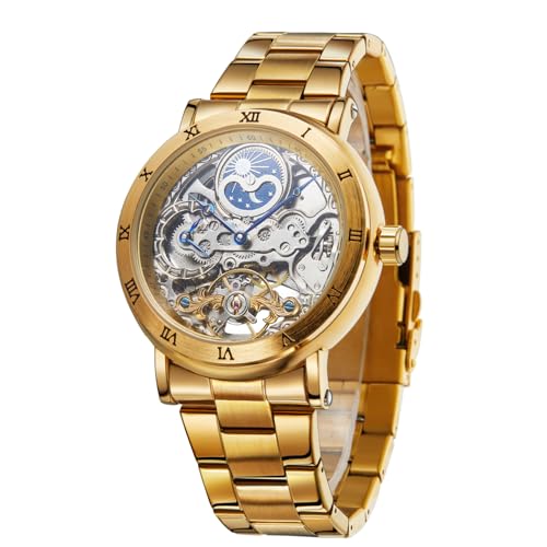 Montre Homme Rétro Mécanique Étanche pour Cadran Phase Solaire
