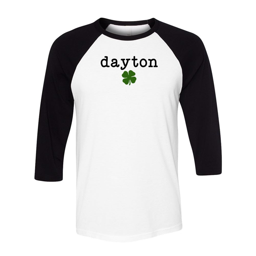 TeesAndTankYou Dayton Shamrock Three-Quarter Raglan Sleeve Baseball Shirt Unisex X-Large White/Black