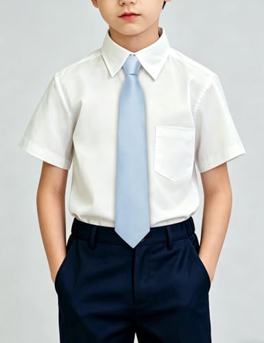 Image of Hi-Tie Pretied Boys Ties Solid Color Kids Adjustable Necktie Lapel Pin Clip Set Age 8-12 Wedding School Graduation