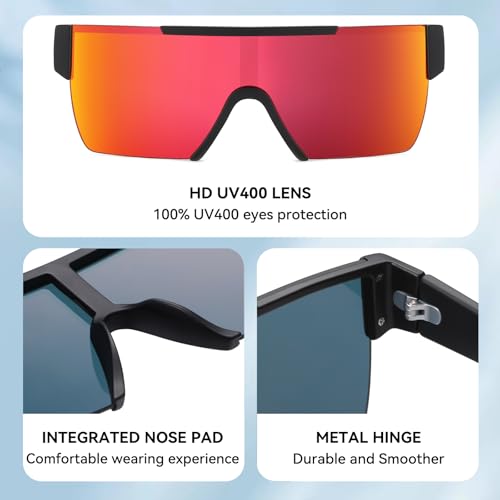 Dollger Oversized Square Sunglasses for Men Women, Fashion Flat Top Mirrored Sunnies Rimless Shades UV Protection3