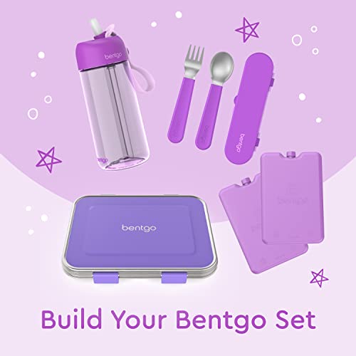 Image of Bentgo Kids Stainless Steel Utensil Set - Reusable Fork, Spoon & Storage Case, PFAS- & BPA-Free, Easy-Grip Handles, Lightweight, Dishwasher Safe, School Lunch, Travel & Outdoors (Purple)
