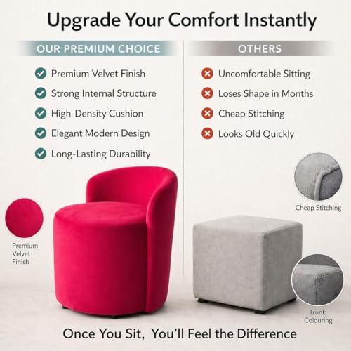 Image of Jaico Wood Seating mudda Puffy Stool Chair for Living Room, Dressing Table, Office, Home Decor, Ottoman pouffes, Sofa Type, and Large .Ottoman and Chair Combined into one (Red)