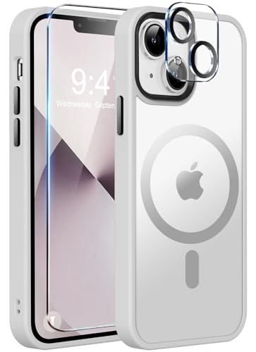 Image of MOCCA Magnetic Shockproof for iPhone 13 Case,Frosted White | 13ft Drop | Compatible with MagSafe | w / Screen & Lens Protectors | Anti-Slip Matte | Raised Camera & Screen Lip | Ultra-Slim