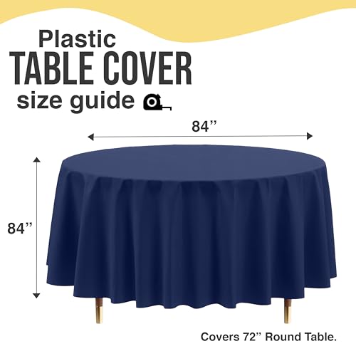 Image of Exquisite 66% Thicker Premium Navy Blue Round Tablecloth 0.5 Mil 6 Pack Plastic Table Cloth Disposable 84 Inch Round Plastic Tablecloth Won't Tear Easily Like Cheap Thin Brands