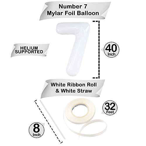 Image of KatchOn White Number 7 Balloon 40 Inch | 7th Birthday Balloon for 7th Birthday Decorations, 7 Balloons for Birthday, Number Balloons for Anniversary Decorations