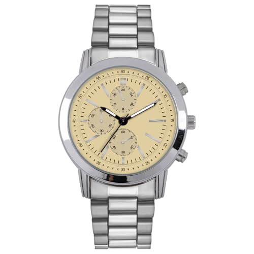 Montre homme COMTEX en acier avec un élégant cadran jaune pâle