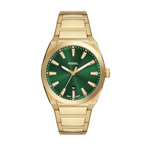 Fossil Mens Everett Three-Hand Date Gold-Tone Stainless Steel Watch