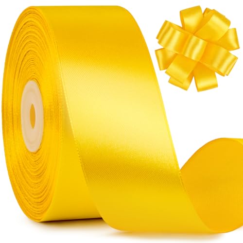 1-1/2 Inches Yellow Satin Ribbon 50 Yards Fabric Ribbon for Flower Bouquet Gift Wrapping Eternal Roses Bows Making DIY Crafts