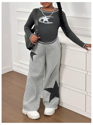 WDIRARA Girl's 2 Piece Set Star Graphic Tracksuit Long Sleeve T Shirt Fleece Sweatpants Outfits4