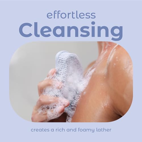 Image of MainBasics Exfoliating Silicone Body Scrubber Pro 2-in-1 Shower Scrubber for Body Care, Silicone Loofah and Massager (Light Blue, Body + Massage)