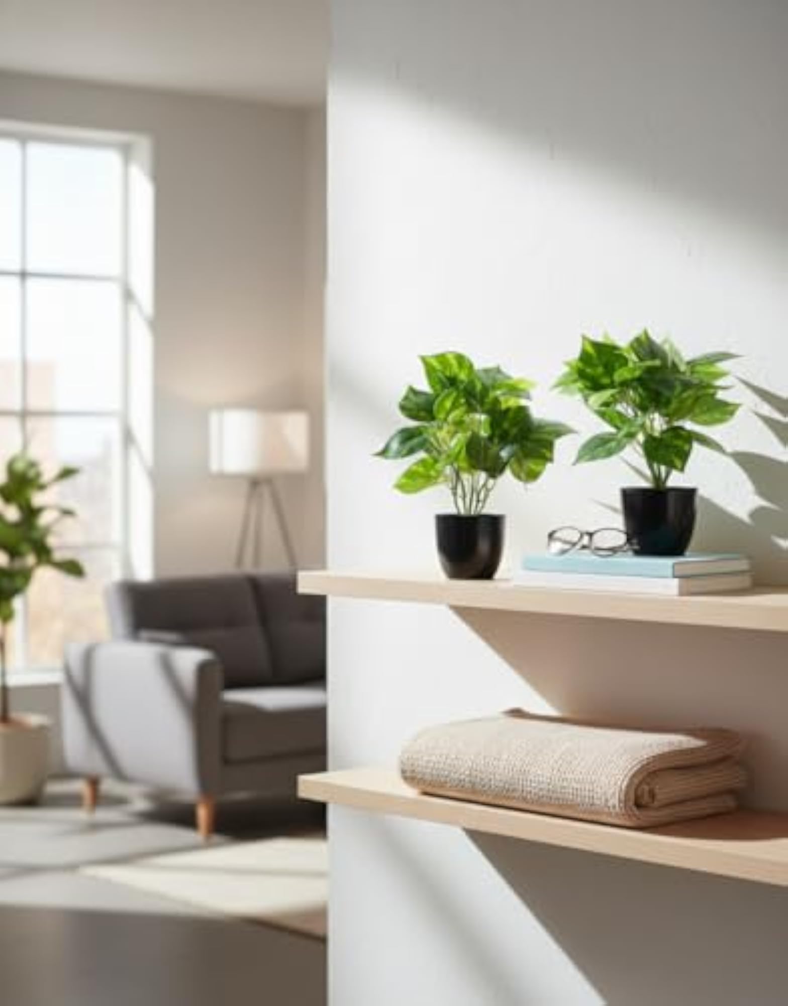 Artificial Money Plant in Black Pot - Set of 2