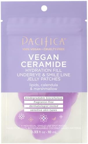 Pacifica Undereye Mask Vegan Ceramide Hydrating Jelly Eye Patches - Under Eye & Smile Line Masks for Fine Lines & Puffiness, Barrier Repair for Sensitive Skin, Fragrance-Free Vegan Clean Beauty
