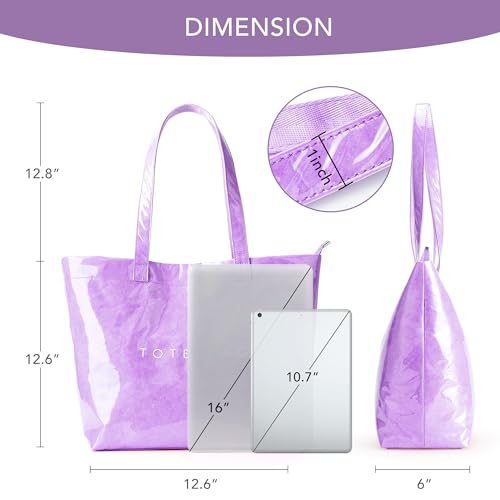 Image of KALIDI PVC Zipper Tote Bag, Jelly Kraft Paper Beach Bag Large Hobo Carry All Travel Shopping Handbag Plastic Shoulder Bag