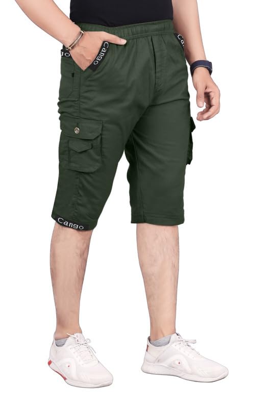 Men's Cotton Regular Fit Solid Shorts, 5 Button Pockets Cango Shorts-Pocket-image-12