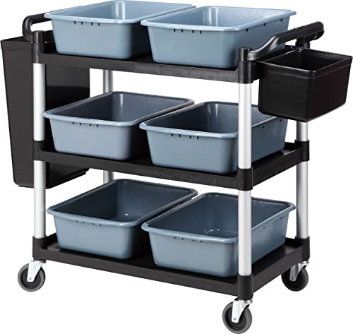 Storage Cart 3 Tier Heavy Duty Commercial Grade Utility Cart,Dish Cart for Restaurant,Multi-Function Mobile Shelving Unit Organizer for Hotel,Restaurant,Kitchen,Laundry Room with 6 Basin 2 Barrels