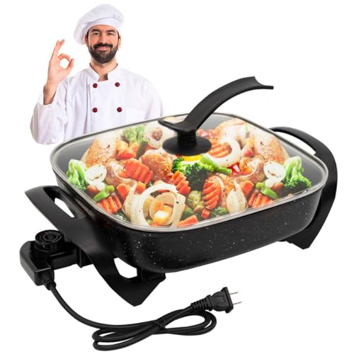 SELECTSHOP Sarten Electrico, Sartén Antiadherente, Tapa de Vidrio, Sartén Ahorrador con Autoapagado, Sarten Electrica con Termostato y Control de Temperatura