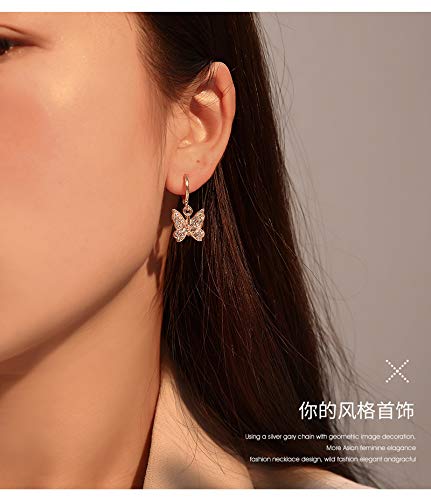 INENIMARTJ Charm Butterfly Hoop Earrings,14K Gold Silver Crystal Butterfly Drop Dangle Earrings for Women2