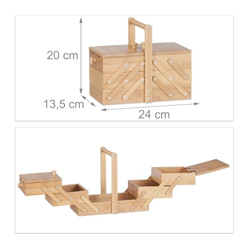 Caja de costura organizadora de bambú Relaxdays de 20x24x13.5 cm para hilos 5