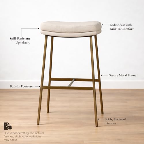 Maven Lane Berkley Butaco Sin Respaldo 31 Pulgadas – Butaco Silla con Reposapiés – Estructura Metal Envejecido Dorado y Tapicería Beige – Ideal para Bares, Pubs y Cocinas Altas miniatura 5