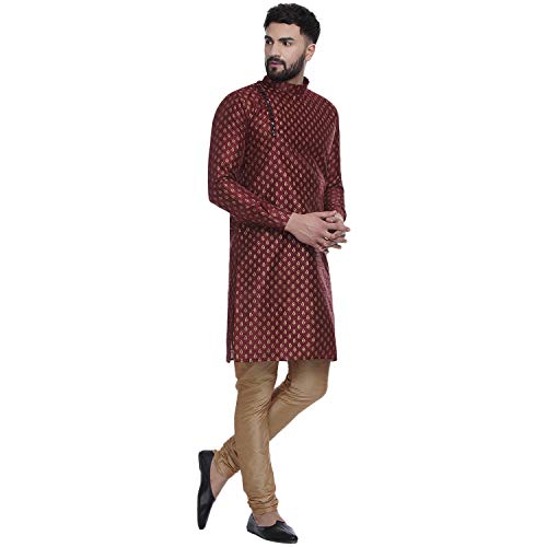 Image of Veera Paridhaan Men's Ethnic Maroon Jacquard Printed Long Staright Kurta(VP008082)