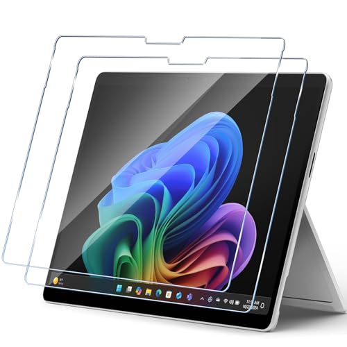 Haofun Protector Pantalla Compatible con Microsoft Surface Pro 11/Pro 10/Pro 9, 2 Piezas 9H Dureza Anti-Arañazos Cristal Templado, Ultra HD Transparente Protector de Pantalla, Instalación Súper Fácil