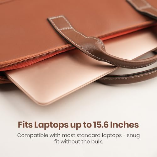 Image of Portronics Encase 104 Laptop Sleeve for 15.6 Inch Laptops, PU Leather Office Bag with Trolley Strap, Smart Inner Pocket, Comes with Handle & Accessory Pockets, Office Laptop Bag /Case /Cover (Brown)