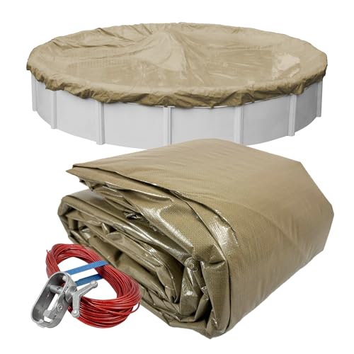 Pool Mate 24 ft Extra Strength Sandstone Winter Pool Cover for Above Ground Pools, 4 ft Overlap (28 ft Cover Size), Solid 12 x 12 Scrim, 3.7 oz/yd2, 15-Year Warranty, Style: 5724-4