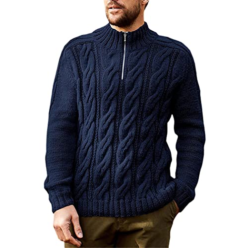 Pull en tricot à col montant bleu XXL homme pour automne hiver