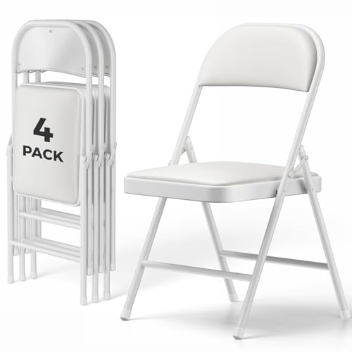 MAKE CHANGES 4 Pack Folding Chairs, PU Leather Folding Dining Chairs with Padded Cushion Seat & Back, Indoor Outdoor Folding Chair Set for Home Office, Parties, Events, Wedding, Extra Guest Seating