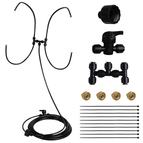 Kit de nebulización con ventilador, pulverizador de agua con 4 boquillas, sistema de refrigeración para exteriores, manguera de 6 metros y adaptador de 3/4 pulgadas para la terraza, el balcón