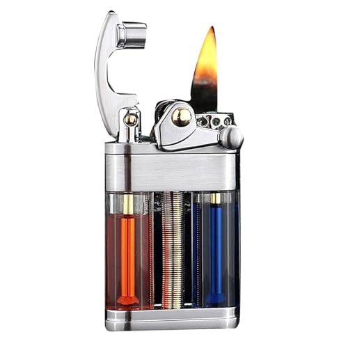 Encendedor Vintage con Tanques de Combustible Transparentes, encendedores de Queroseno for Hombres, Encendedor de Llama Suave, for Velas, Caminatas, Parrillas(Silver)