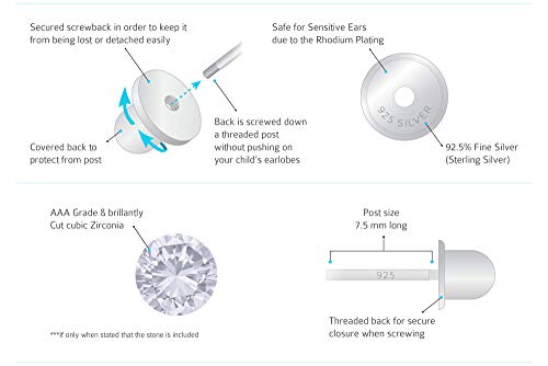 925 Sterling Silver Rhodium Plated Red Turtle Cubic Zirconia Screwback Baby Girls Earrings4