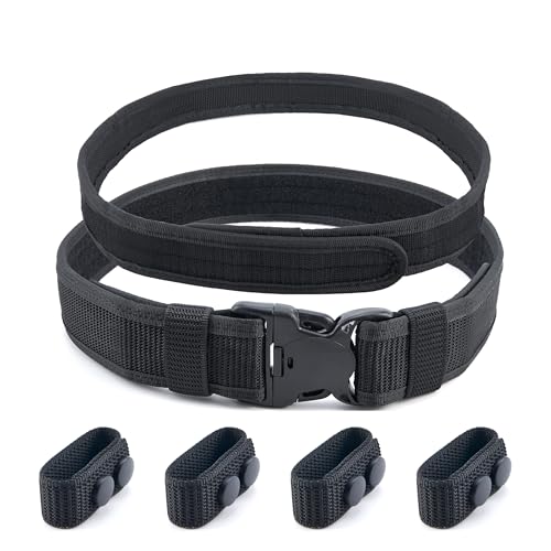 MoHern Cinturón de trabajo, cinturón táctico exterior e interior 2 en 1 con hebilla ajustable de 3 puntos, incluye 4 protectores de nailon y 2 trabillas para cinturón