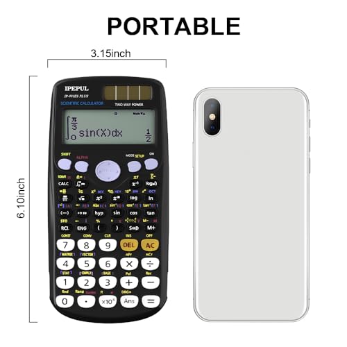Image of Scientific Calculators, IPepul Math Calculator with 417 Function, Solar Battery Power and 4-Lines Display, School Supplies for Middle High College Students Teachers (Black)